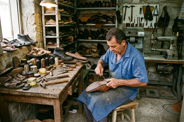 Sapateiro realizando reforma de calçados em Santa Rita.